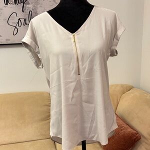Express Cream Blouse with Gold Zipper